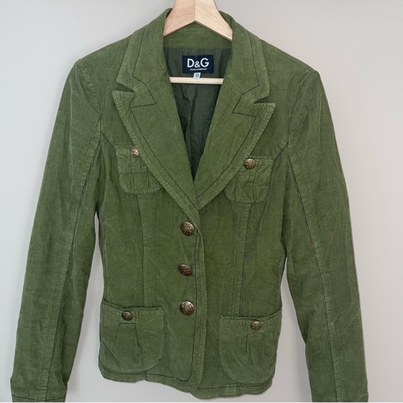 Dolce & Gabbana Vintage Green Corduroy Blazer Jacket 28/42 Metal Buttons - Picture 1 of 9